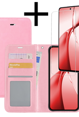 NoXx Hoesje Geschikt voor OnePlus Nord CE4 Hoesje Book Case Hoes Portemonnee Cover Walletcase Met Screenprotector - Hoes Geschikt voor OnePlus Nord CE4 Hoes Bookcase Hoesje - Lichtroze