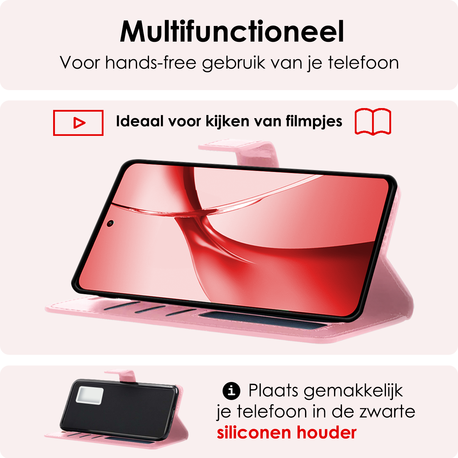 NoXx Hoesje Geschikt voor OnePlus Nord CE4 Hoesje Book Case Hoes Portemonnee Cover Walletcase Met Screenprotector - Hoes Geschikt voor OnePlus Nord CE4 Hoes Bookcase Hoesje - Lichtroze