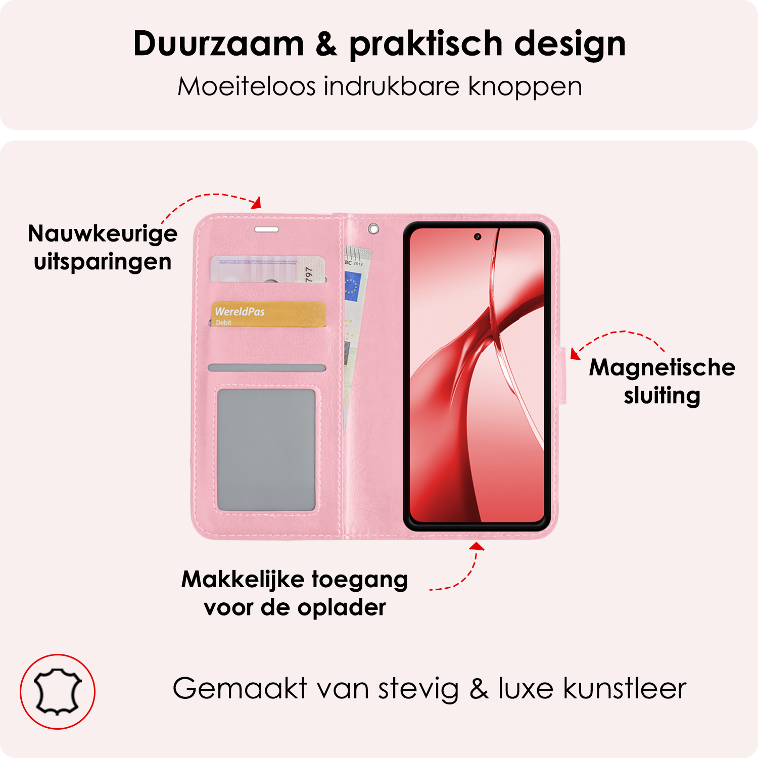 NoXx Hoesje Geschikt voor OnePlus Nord CE4 Hoesje Book Case Hoes Portemonnee Cover Walletcase Met Screenprotector - Hoes Geschikt voor OnePlus Nord CE4 Hoes Bookcase Hoesje - Lichtroze