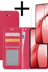NoXx Hoesje Geschikt voor OnePlus Nord CE4 Hoesje Book Case Hoes Portemonnee Cover Walletcase Met Screenprotector - Hoes Geschikt voor OnePlus Nord CE4 Hoes Bookcase Hoesje - Donkerroze