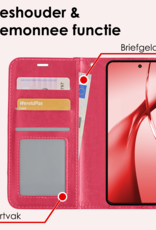 NoXx Hoesje Geschikt voor OnePlus Nord CE4 Hoesje Book Case Hoes Portemonnee Cover Walletcase Met Screenprotector - Hoes Geschikt voor OnePlus Nord CE4 Hoes Bookcase Hoesje - Donkerroze