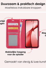 NoXx Hoesje Geschikt voor OnePlus Nord CE4 Hoesje Book Case Hoes Portemonnee Cover Walletcase Met Screenprotector - Hoes Geschikt voor OnePlus Nord CE4 Hoes Bookcase Hoesje - Donkerroze