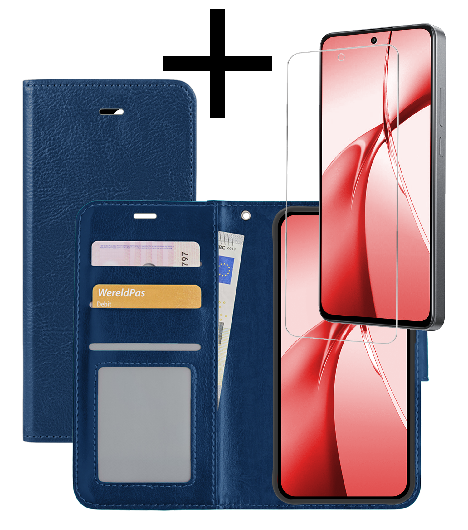 NoXx Hoesje Geschikt voor OnePlus Nord CE4 Hoesje Book Case Hoes Portemonnee Cover Walletcase Met Screenprotector - Hoes Geschikt voor OnePlus Nord CE4 Hoes Bookcase Hoesje - Donkerblauw
