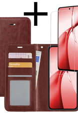 NoXx Hoesje Geschikt voor OnePlus Nord CE4 Hoesje Book Case Hoes Portemonnee Cover Walletcase Met Screenprotector - Hoes Geschikt voor OnePlus Nord CE4 Hoes Bookcase Hoesje - Bruin