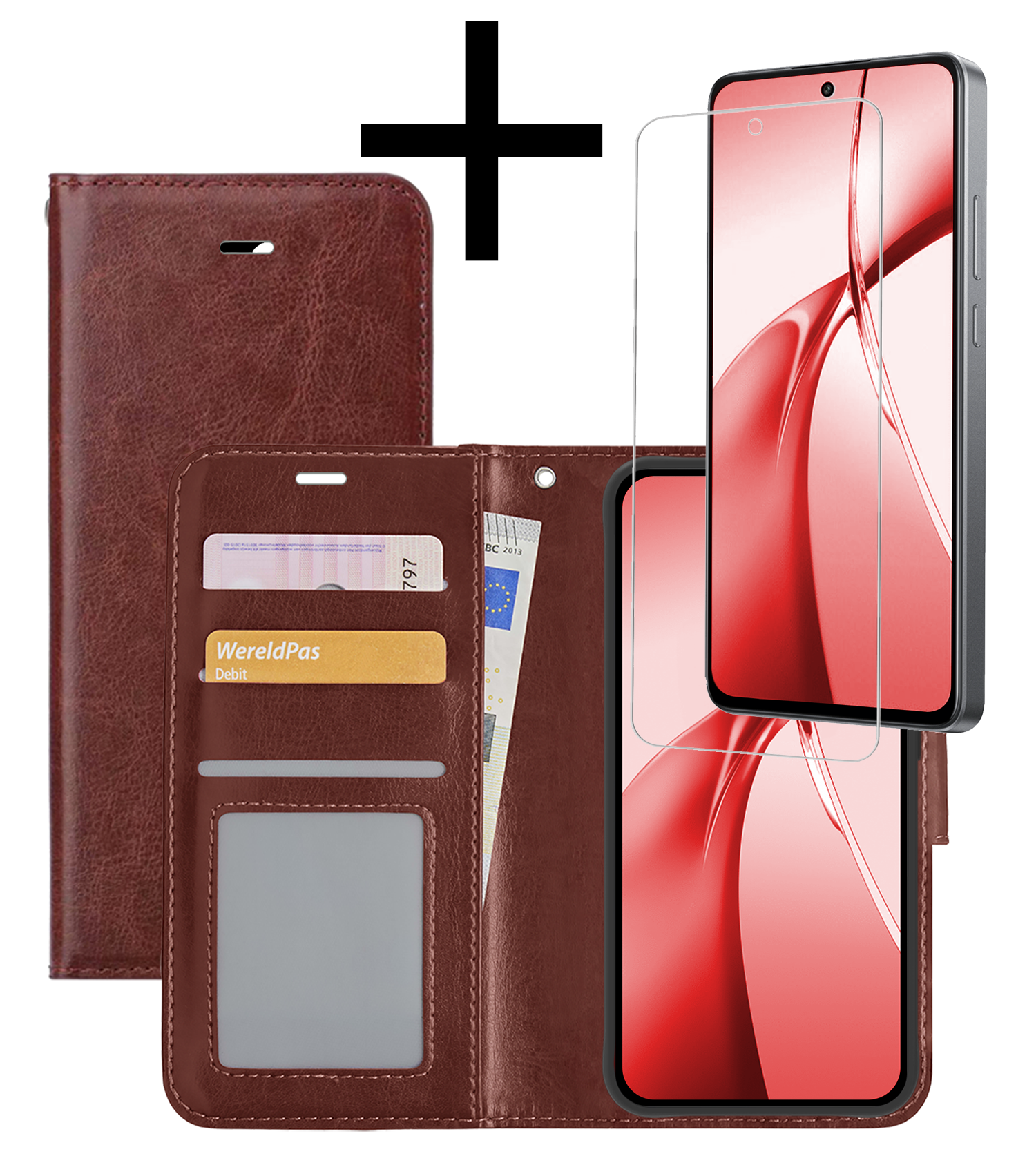 NoXx Hoesje Geschikt voor OnePlus Nord CE4 Hoesje Book Case Hoes Portemonnee Cover Walletcase Met Screenprotector - Hoes Geschikt voor OnePlus Nord CE4 Hoes Bookcase Hoesje - Bruin