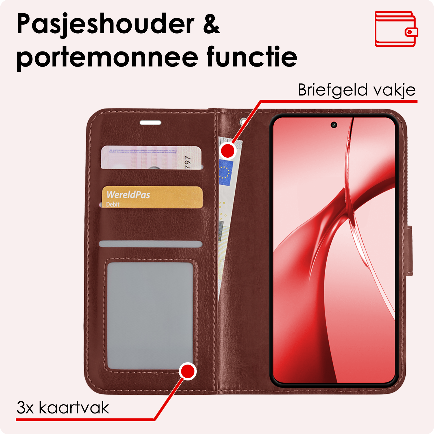 NoXx Hoesje Geschikt voor OnePlus Nord CE4 Hoesje Book Case Hoes Portemonnee Cover Walletcase Met Screenprotector - Hoes Geschikt voor OnePlus Nord CE4 Hoes Bookcase Hoesje - Bruin