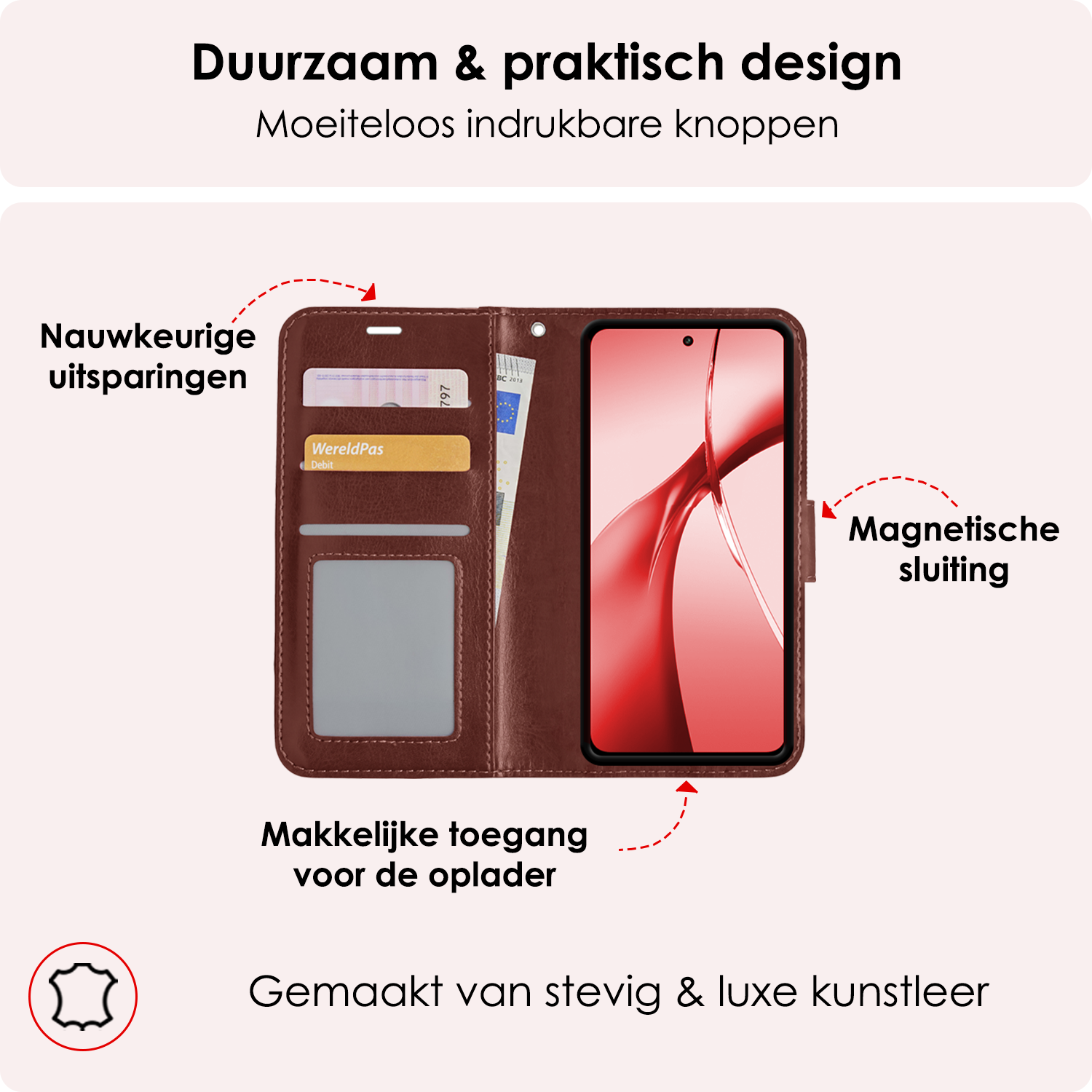 NoXx Hoesje Geschikt voor OnePlus Nord CE4 Hoesje Book Case Hoes Portemonnee Cover Walletcase Met Screenprotector - Hoes Geschikt voor OnePlus Nord CE4 Hoes Bookcase Hoesje - Bruin