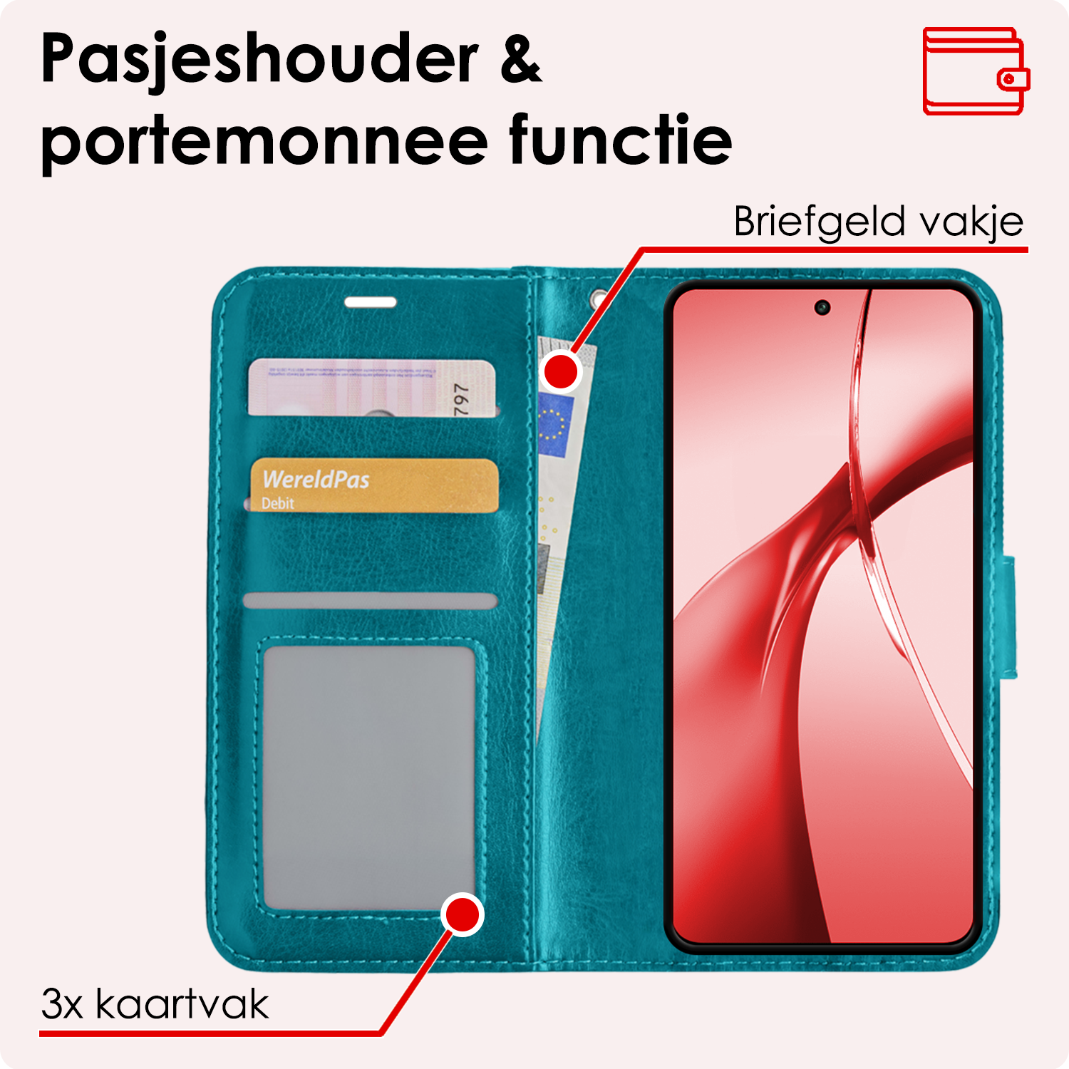 NoXx Hoesje Geschikt voor OnePlus Nord CE4 Hoesje Book Case Hoes Portemonnee Cover Walletcase - Hoes Geschikt voor OnePlus Nord CE4 Hoes Bookcase Hoesje - Turquoise