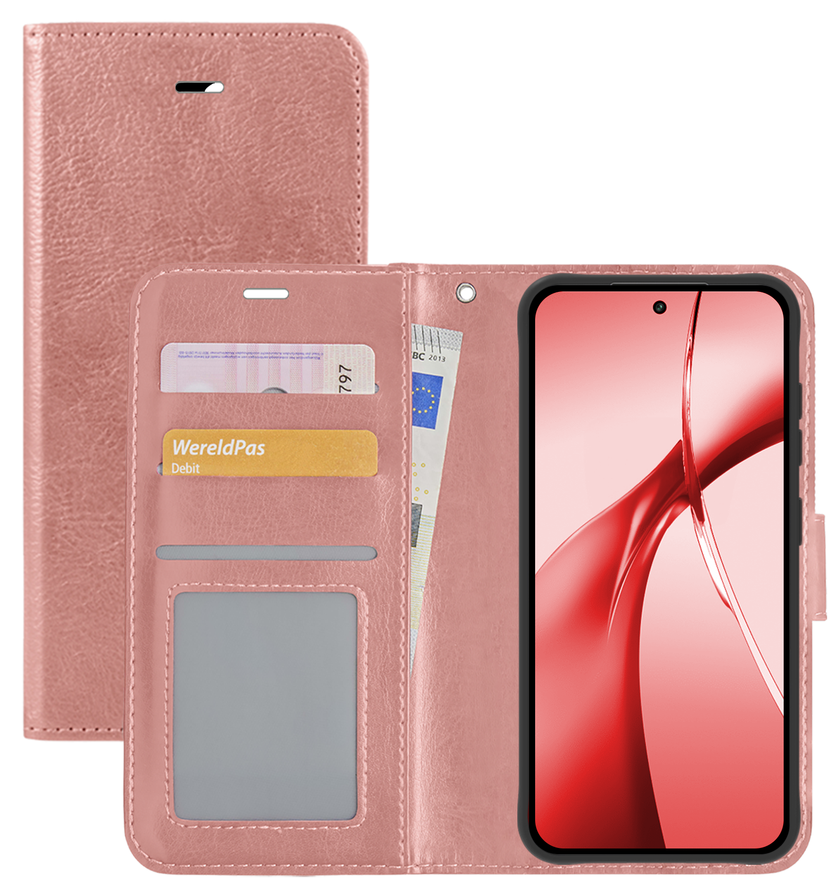 NoXx Hoesje Geschikt voor OnePlus Nord CE4 Hoesje Book Case Hoes Portemonnee Cover Walletcase - Hoes Geschikt voor OnePlus Nord CE4 Hoes Bookcase Hoesje - Rosé goud