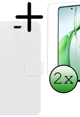 BASEY. Hoesje Geschikt voor OnePlus Nord CE4 Hoesje Book Case Hoes Portemonnee Cover Walletcase Met 2x Screenprotector - Hoes Geschikt voor OnePlus Nord CE4 Hoes Bookcase Hoesje - Wit