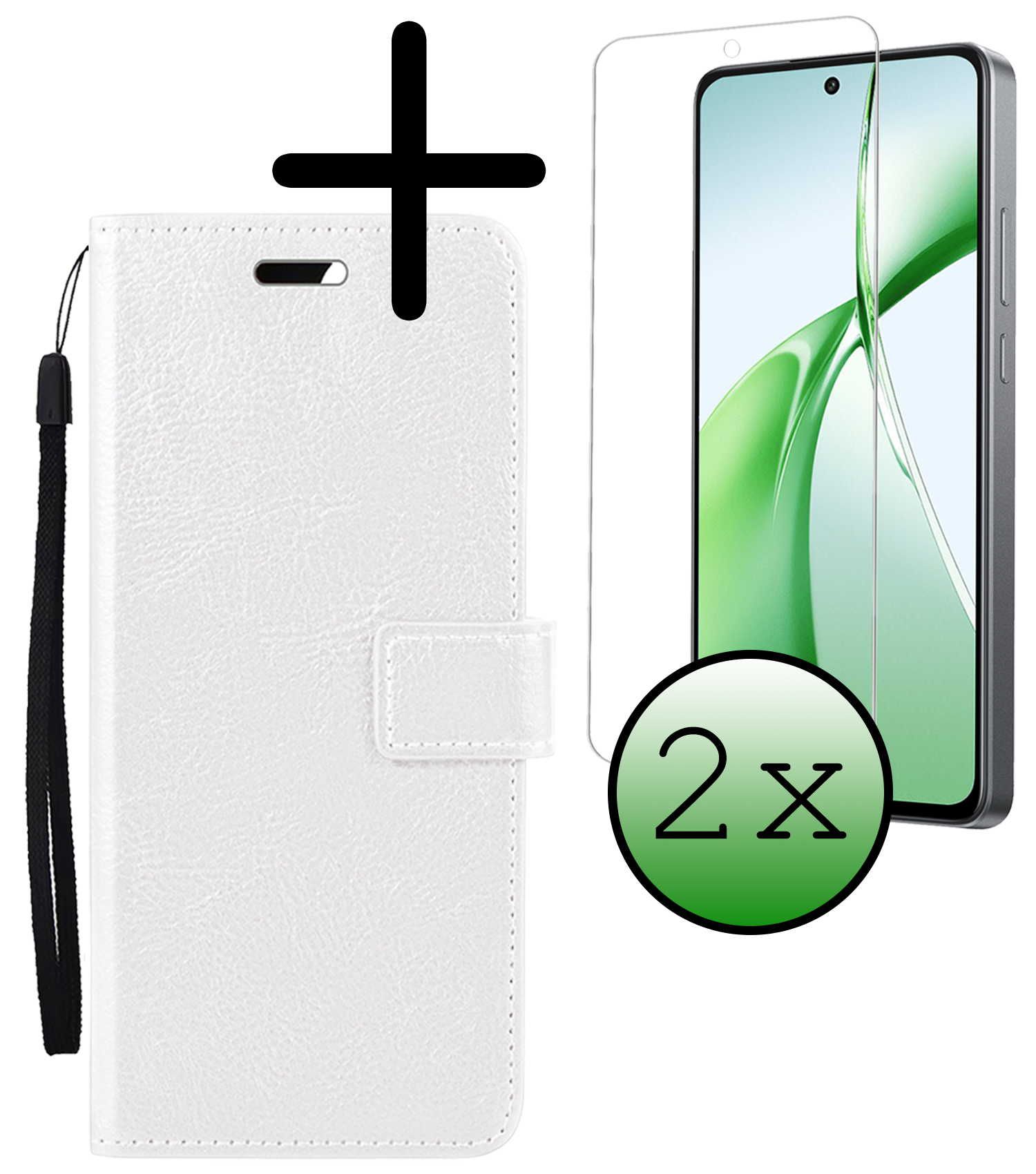 BASEY. Hoesje Geschikt voor OnePlus Nord CE4 Hoesje Book Case Hoes Portemonnee Cover Walletcase Met 2x Screenprotector - Hoes Geschikt voor OnePlus Nord CE4 Hoes Bookcase Hoesje - Wit