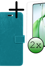 BASEY. Hoesje Geschikt voor OnePlus Nord CE4 Hoesje Book Case Hoes Portemonnee Cover Walletcase Met 2x Screenprotector - Hoes Geschikt voor OnePlus Nord CE4 Hoes Bookcase Hoesje - Turquoise