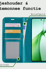 BASEY. Hoesje Geschikt voor OnePlus Nord CE4 Hoesje Book Case Hoes Portemonnee Cover Walletcase Met 2x Screenprotector - Hoes Geschikt voor OnePlus Nord CE4 Hoes Bookcase Hoesje - Turquoise