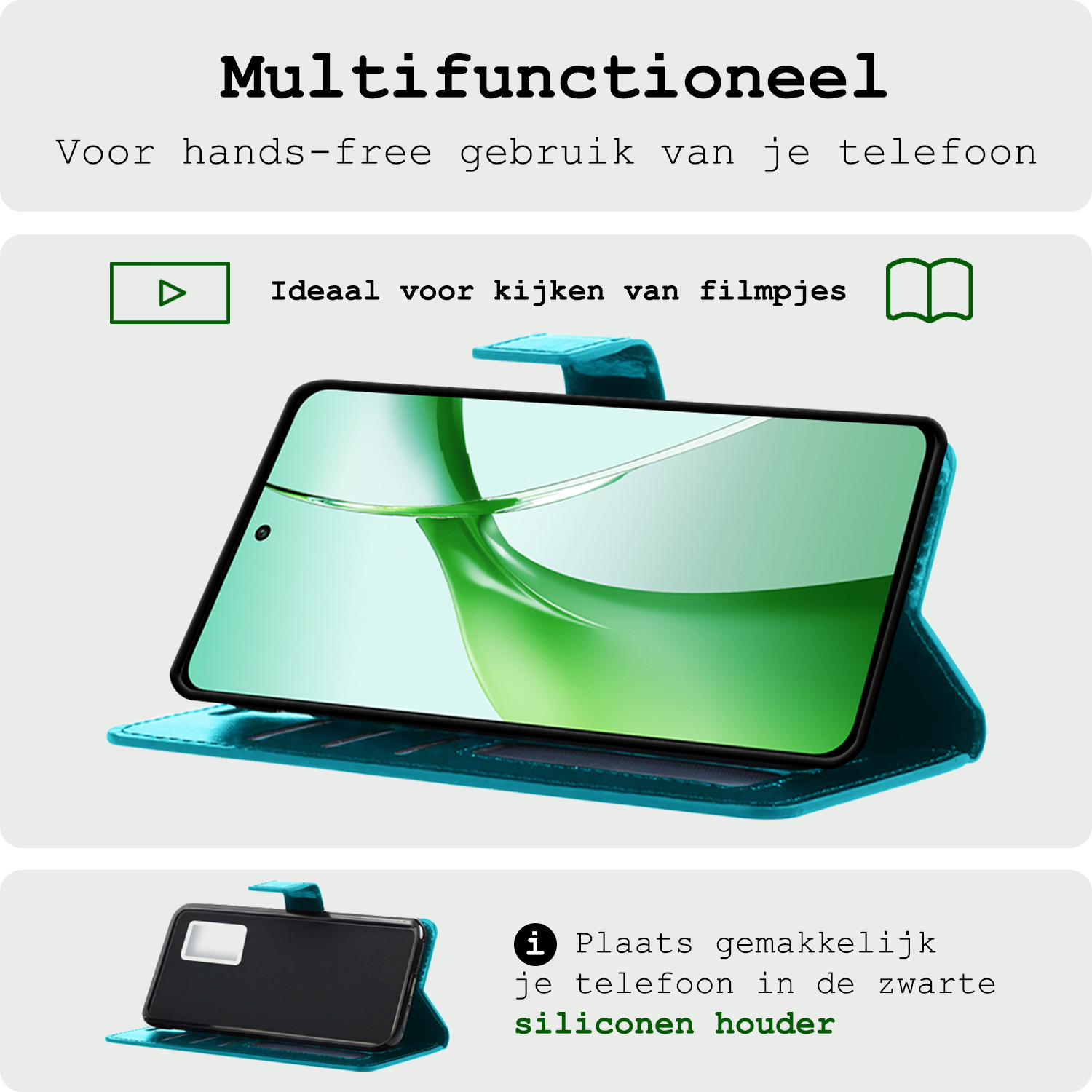 BASEY. Hoesje Geschikt voor OnePlus Nord CE4 Hoesje Book Case Hoes Portemonnee Cover Walletcase Met 2x Screenprotector - Hoes Geschikt voor OnePlus Nord CE4 Hoes Bookcase Hoesje - Turquoise