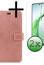 BASEY. Hoesje Geschikt voor OnePlus Nord CE4 Hoesje Book Case Hoes Portemonnee Cover Walletcase Met 2x Screenprotector - Hoes Geschikt voor OnePlus Nord CE4 Hoes Bookcase Hoesje - Rosé goud