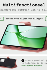 BASEY. Hoesje Geschikt voor OnePlus Nord CE4 Hoesje Book Case Hoes Portemonnee Cover Walletcase Met 2x Screenprotector - Hoes Geschikt voor OnePlus Nord CE4 Hoes Bookcase Hoesje - Rosé goud