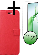 BASEY. Hoesje Geschikt voor OnePlus Nord CE4 Hoesje Book Case Hoes Portemonnee Cover Walletcase Met 2x Screenprotector - Hoes Geschikt voor OnePlus Nord CE4 Hoes Bookcase Hoesje - Rood