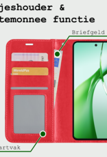 BASEY. Hoesje Geschikt voor OnePlus Nord CE4 Hoesje Book Case Hoes Portemonnee Cover Walletcase Met 2x Screenprotector - Hoes Geschikt voor OnePlus Nord CE4 Hoes Bookcase Hoesje - Rood