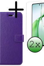 BASEY. Hoesje Geschikt voor OnePlus Nord CE4 Hoesje Book Case Hoes Portemonnee Cover Walletcase Met 2x Screenprotector - Hoes Geschikt voor OnePlus Nord CE4 Hoes Bookcase Hoesje - Paars