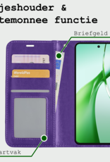 BASEY. Hoesje Geschikt voor OnePlus Nord CE4 Hoesje Book Case Hoes Portemonnee Cover Walletcase Met 2x Screenprotector - Hoes Geschikt voor OnePlus Nord CE4 Hoes Bookcase Hoesje - Paars