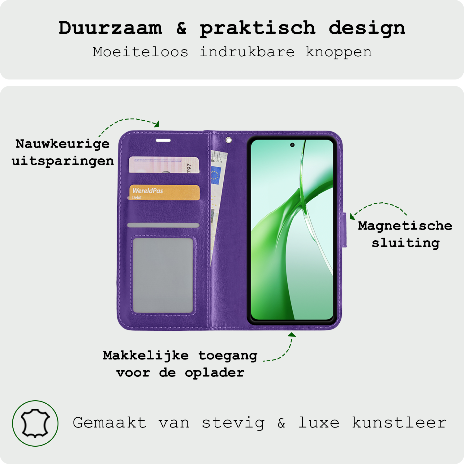 BASEY. Hoesje Geschikt voor OnePlus Nord CE4 Hoesje Book Case Hoes Portemonnee Cover Walletcase Met 2x Screenprotector - Hoes Geschikt voor OnePlus Nord CE4 Hoes Bookcase Hoesje - Paars