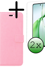 BASEY. Hoesje Geschikt voor OnePlus Nord CE4 Hoesje Book Case Hoes Portemonnee Cover Walletcase Met 2x Screenprotector - Hoes Geschikt voor OnePlus Nord CE4 Hoes Bookcase Hoesje - Lichtroze