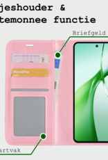 BASEY. Hoesje Geschikt voor OnePlus Nord CE4 Hoesje Book Case Hoes Portemonnee Cover Walletcase Met 2x Screenprotector - Hoes Geschikt voor OnePlus Nord CE4 Hoes Bookcase Hoesje - Lichtroze