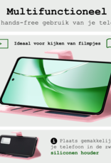 BASEY. Hoesje Geschikt voor OnePlus Nord CE4 Hoesje Book Case Hoes Portemonnee Cover Walletcase Met 2x Screenprotector - Hoes Geschikt voor OnePlus Nord CE4 Hoes Bookcase Hoesje - Lichtroze