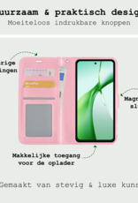 BASEY. Hoesje Geschikt voor OnePlus Nord CE4 Hoesje Book Case Hoes Portemonnee Cover Walletcase Met 2x Screenprotector - Hoes Geschikt voor OnePlus Nord CE4 Hoes Bookcase Hoesje - Lichtroze
