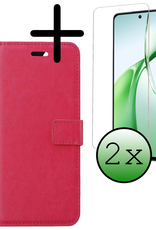 BASEY. Hoesje Geschikt voor OnePlus Nord CE4 Hoesje Book Case Hoes Portemonnee Cover Walletcase Met 2x Screenprotector - Hoes Geschikt voor OnePlus Nord CE4 Hoes Bookcase Hoesje - Donkerroze