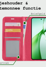 BASEY. Hoesje Geschikt voor OnePlus Nord CE4 Hoesje Book Case Hoes Portemonnee Cover Walletcase Met 2x Screenprotector - Hoes Geschikt voor OnePlus Nord CE4 Hoes Bookcase Hoesje - Donkerroze