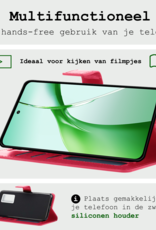 BASEY. Hoesje Geschikt voor OnePlus Nord CE4 Hoesje Book Case Hoes Portemonnee Cover Walletcase Met 2x Screenprotector - Hoes Geschikt voor OnePlus Nord CE4 Hoes Bookcase Hoesje - Donkerroze