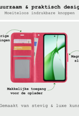BASEY. Hoesje Geschikt voor OnePlus Nord CE4 Hoesje Book Case Hoes Portemonnee Cover Walletcase Met 2x Screenprotector - Hoes Geschikt voor OnePlus Nord CE4 Hoes Bookcase Hoesje - Donkerroze