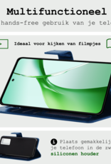 BASEY. Hoesje Geschikt voor OnePlus Nord CE4 Hoesje Book Case Hoes Portemonnee Cover Walletcase Met 2x Screenprotector - Hoes Geschikt voor OnePlus Nord CE4 Hoes Bookcase Hoesje - Donkerblauw