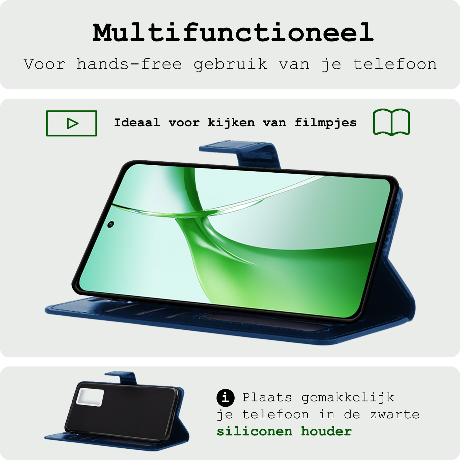 BASEY. Hoesje Geschikt voor OnePlus Nord CE4 Hoesje Book Case Hoes Portemonnee Cover Walletcase Met 2x Screenprotector - Hoes Geschikt voor OnePlus Nord CE4 Hoes Bookcase Hoesje - Donkerblauw