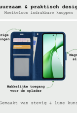 BASEY. Hoesje Geschikt voor OnePlus Nord CE4 Hoesje Book Case Hoes Portemonnee Cover Walletcase Met 2x Screenprotector - Hoes Geschikt voor OnePlus Nord CE4 Hoes Bookcase Hoesje - Donkerblauw