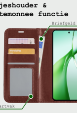 BASEY. Hoesje Geschikt voor OnePlus Nord CE4 Hoesje Book Case Hoes Portemonnee Cover Walletcase Met 2x Screenprotector - Hoes Geschikt voor OnePlus Nord CE4 Hoes Bookcase Hoesje - Bruin