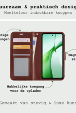 BASEY. Hoesje Geschikt voor OnePlus Nord CE4 Hoesje Book Case Hoes Portemonnee Cover Walletcase Met 2x Screenprotector - Hoes Geschikt voor OnePlus Nord CE4 Hoes Bookcase Hoesje - Bruin