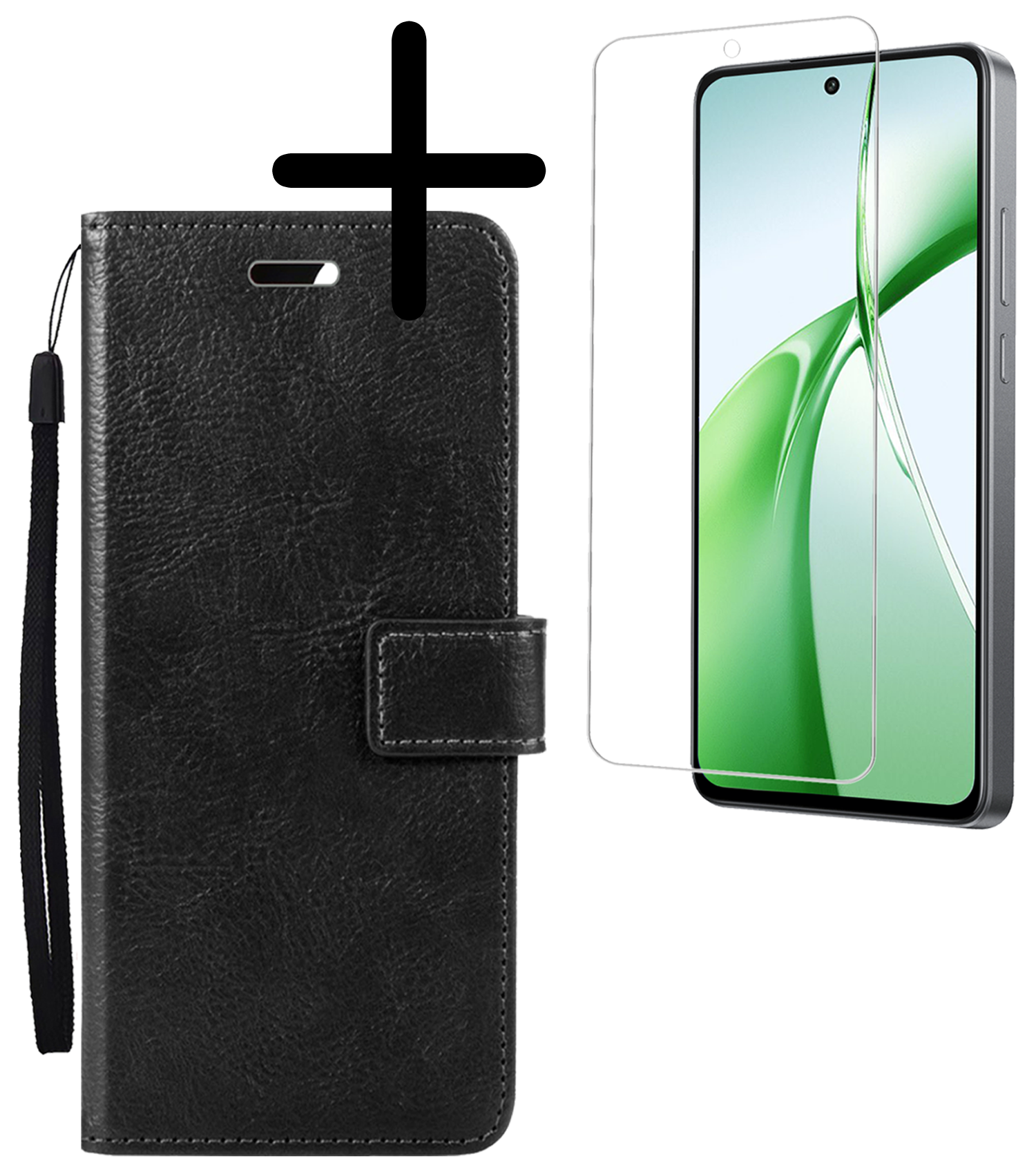 BASEY. Hoesje Geschikt voor OnePlus Nord CE4 Hoesje Book Case Hoes Portemonnee Cover Walletcase Met Screenprotector - Hoes Geschikt voor OnePlus Nord CE4 Hoes Bookcase Hoesje - Zwart