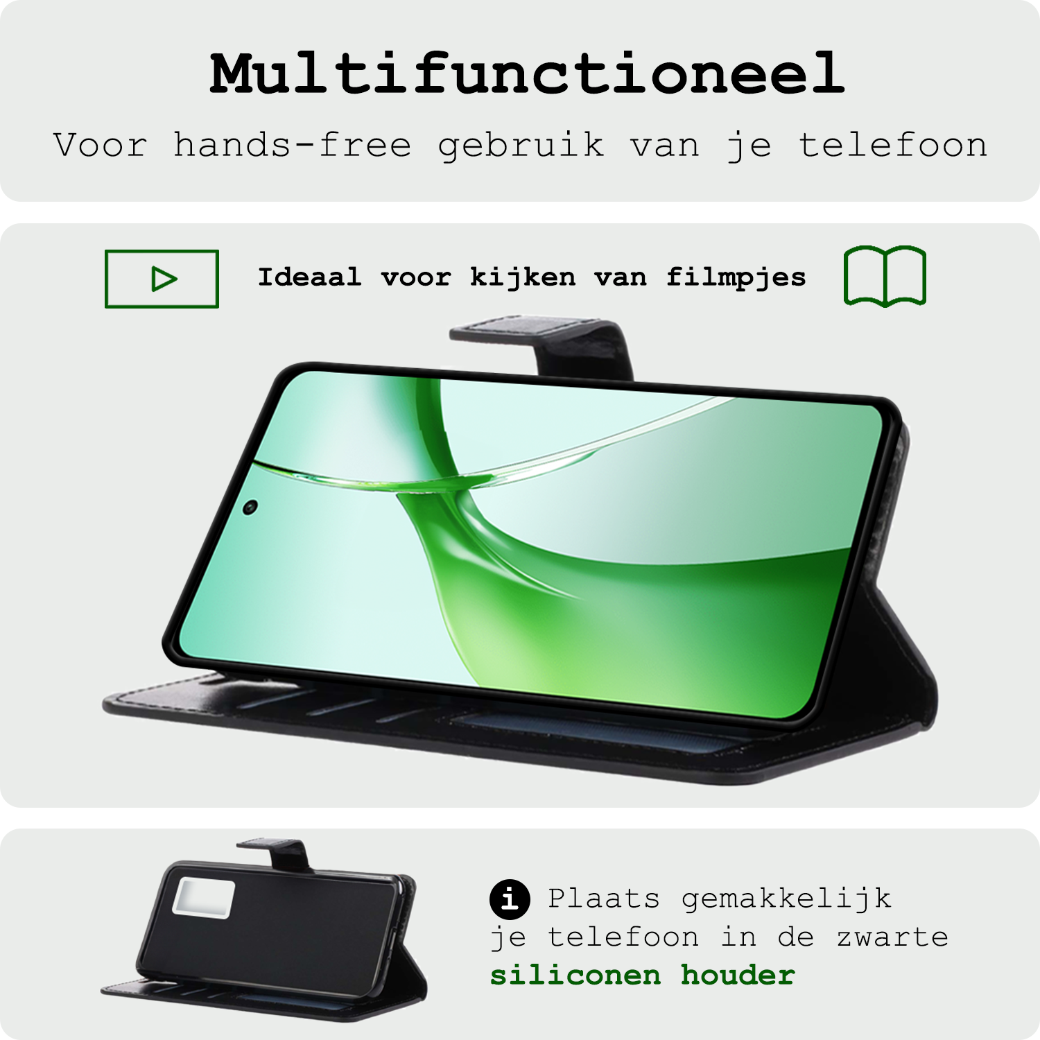 BASEY. Hoesje Geschikt voor OnePlus Nord CE4 Hoesje Book Case Hoes Portemonnee Cover Walletcase Met Screenprotector - Hoes Geschikt voor OnePlus Nord CE4 Hoes Bookcase Hoesje - Zwart