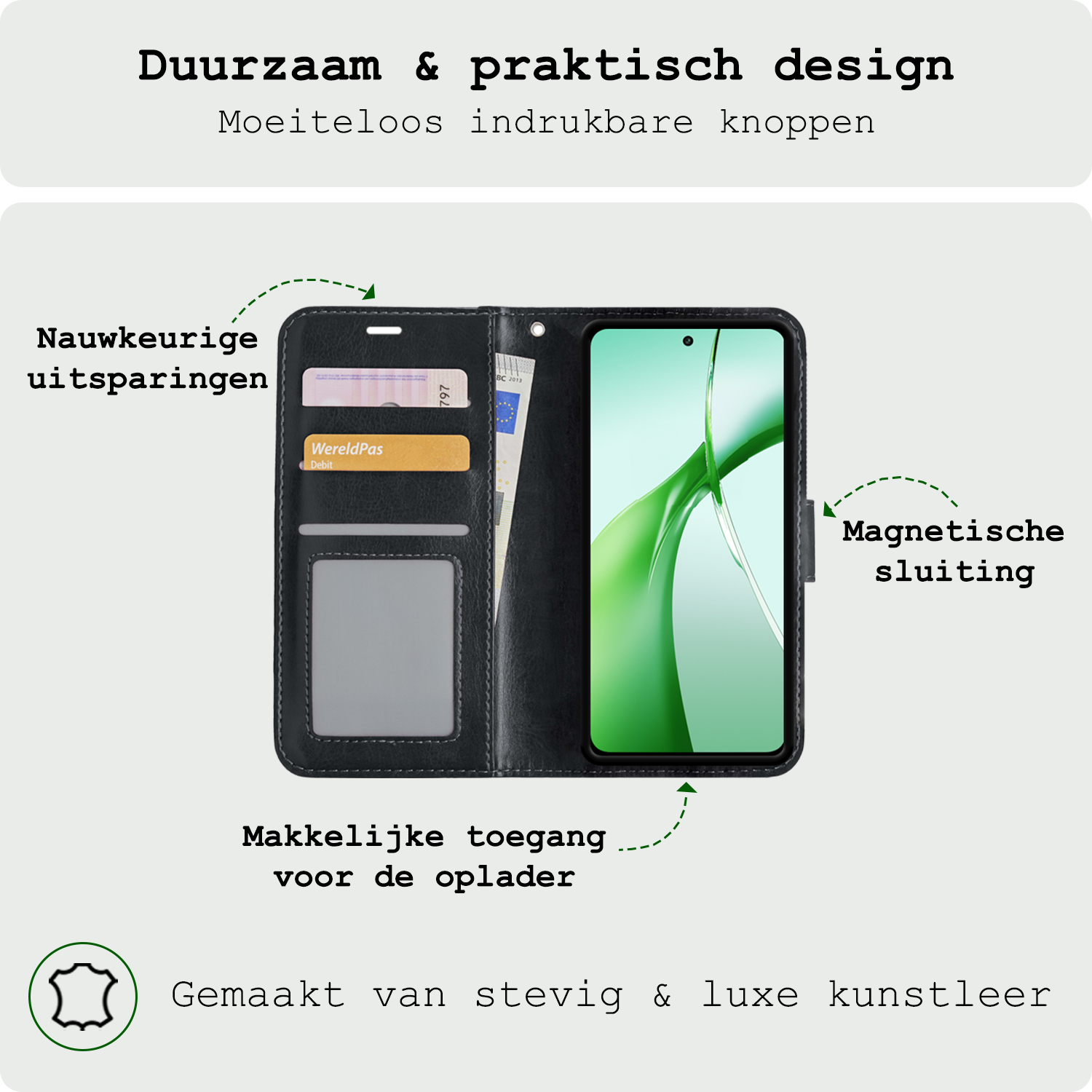 BASEY. Hoesje Geschikt voor OnePlus Nord CE4 Hoesje Book Case Hoes Portemonnee Cover Walletcase Met Screenprotector - Hoes Geschikt voor OnePlus Nord CE4 Hoes Bookcase Hoesje - Zwart