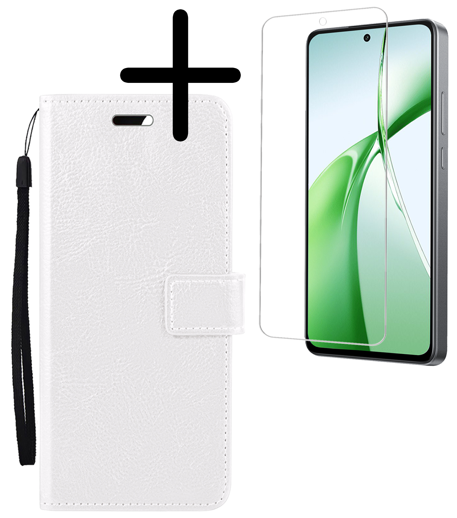 BASEY. Hoesje Geschikt voor OnePlus Nord CE4 Hoesje Book Case Hoes Portemonnee Cover Walletcase Met Screenprotector - Hoes Geschikt voor OnePlus Nord CE4 Hoes Bookcase Hoesje - Wit