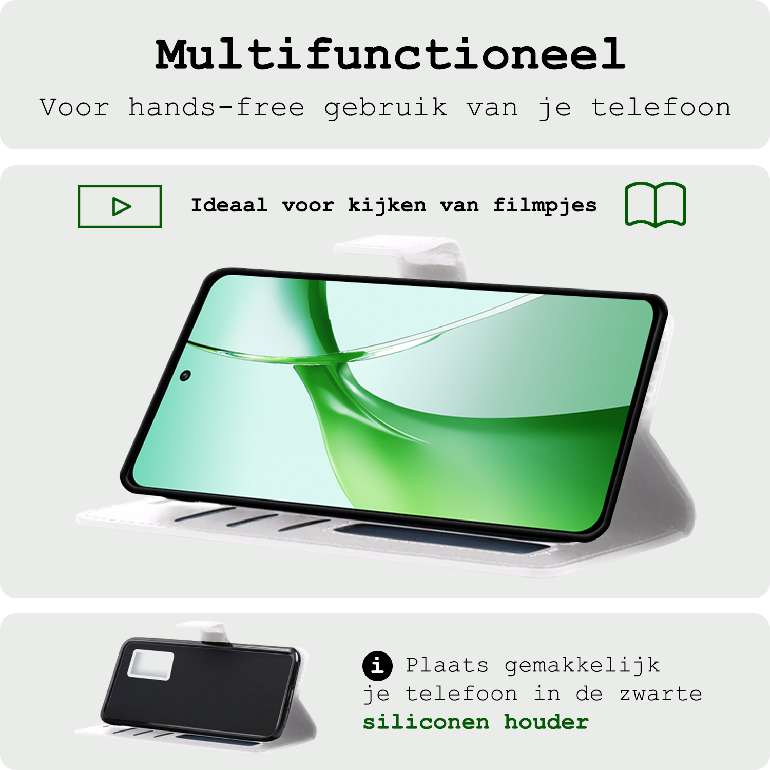 BASEY. Hoesje Geschikt voor OnePlus Nord CE4 Hoesje Book Case Hoes Portemonnee Cover Walletcase Met Screenprotector - Hoes Geschikt voor OnePlus Nord CE4 Hoes Bookcase Hoesje - Wit