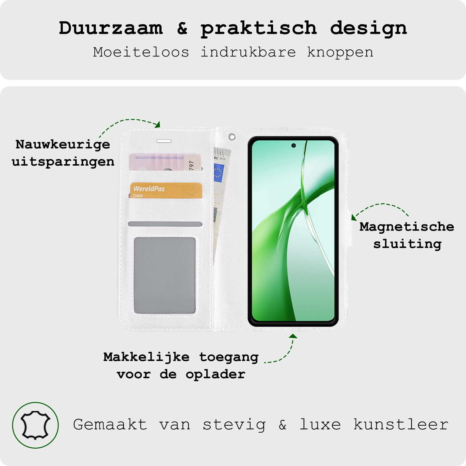 BASEY. Hoesje Geschikt voor OnePlus Nord CE4 Hoesje Book Case Hoes Portemonnee Cover Walletcase Met Screenprotector - Hoes Geschikt voor OnePlus Nord CE4 Hoes Bookcase Hoesje - Wit