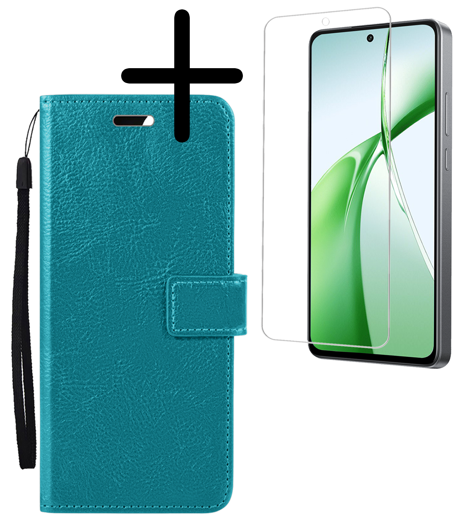 BASEY. Hoesje Geschikt voor OnePlus Nord CE4 Hoesje Book Case Hoes Portemonnee Cover Walletcase Met Screenprotector - Hoes Geschikt voor OnePlus Nord CE4 Hoes Bookcase Hoesje - Turquoise
