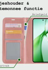 BASEY. Hoesje Geschikt voor OnePlus Nord CE4 Hoesje Book Case Hoes Portemonnee Cover Walletcase Met Screenprotector - Hoes Geschikt voor OnePlus Nord CE4 Hoes Bookcase Hoesje - Rosé goud