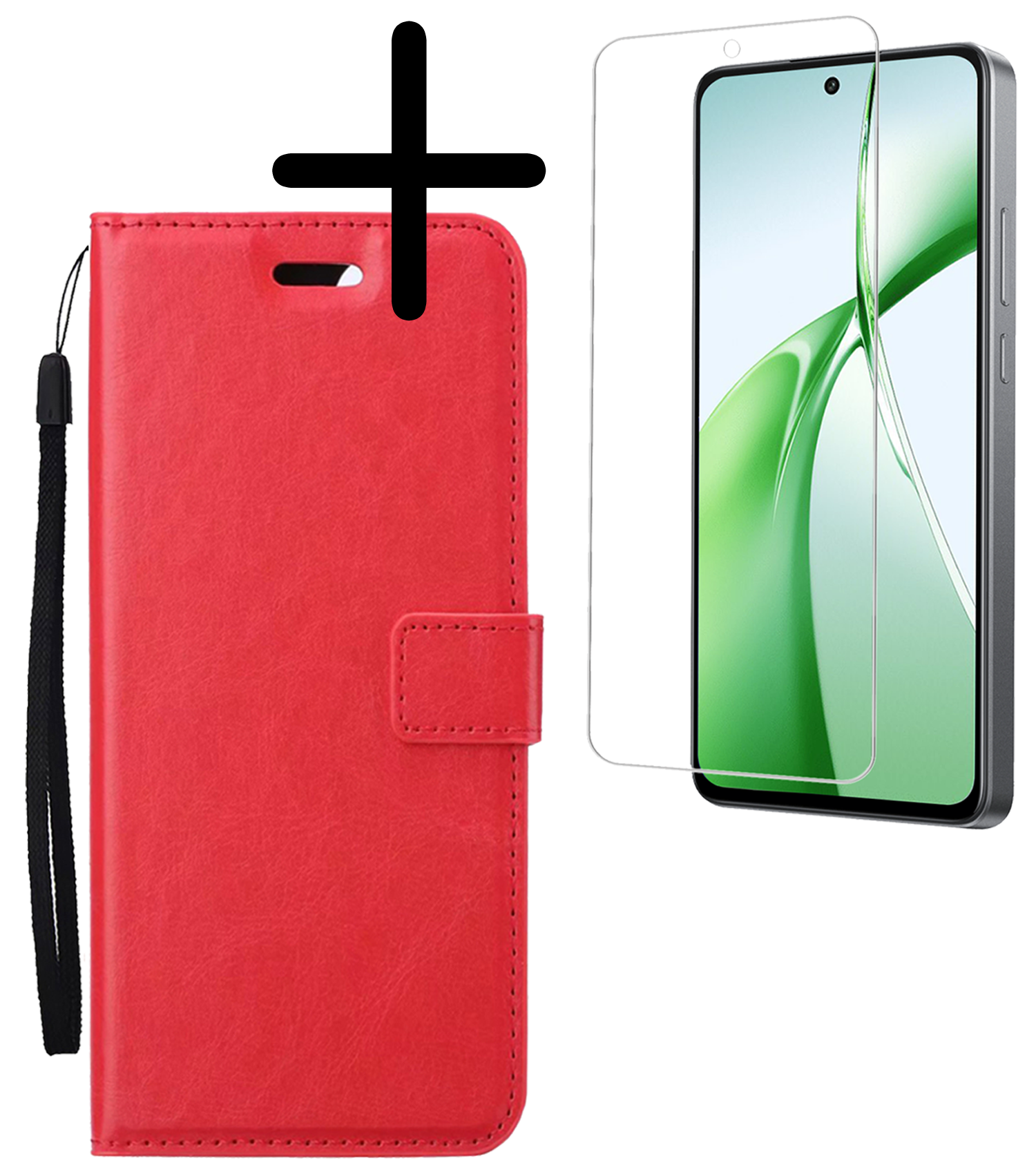 BASEY. Hoesje Geschikt voor OnePlus Nord CE4 Hoesje Book Case Hoes Portemonnee Cover Walletcase Met Screenprotector - Hoes Geschikt voor OnePlus Nord CE4 Hoes Bookcase Hoesje - Rood