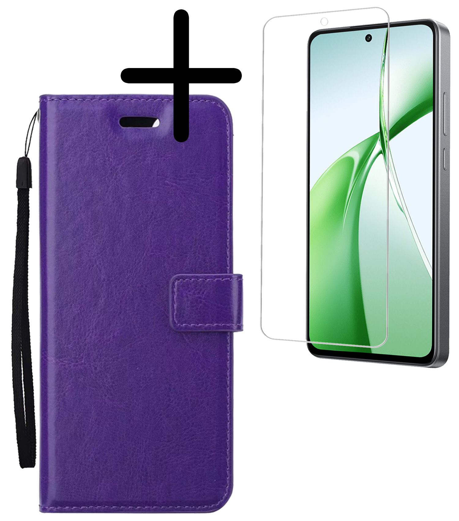 BASEY. Hoesje Geschikt voor OnePlus Nord CE4 Hoesje Book Case Hoes Portemonnee Cover Walletcase Met Screenprotector - Hoes Geschikt voor OnePlus Nord CE4 Hoes Bookcase Hoesje - Paars