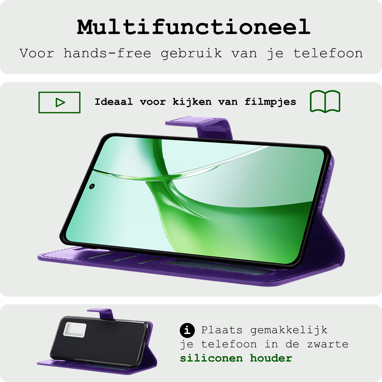BASEY. Hoesje Geschikt voor OnePlus Nord CE4 Hoesje Book Case Hoes Portemonnee Cover Walletcase Met Screenprotector - Hoes Geschikt voor OnePlus Nord CE4 Hoes Bookcase Hoesje - Paars