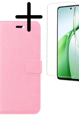 BASEY. Hoesje Geschikt voor OnePlus Nord CE4 Hoesje Book Case Hoes Portemonnee Cover Walletcase Met Screenprotector - Hoes Geschikt voor OnePlus Nord CE4 Hoes Bookcase Hoesje - Lichtroze